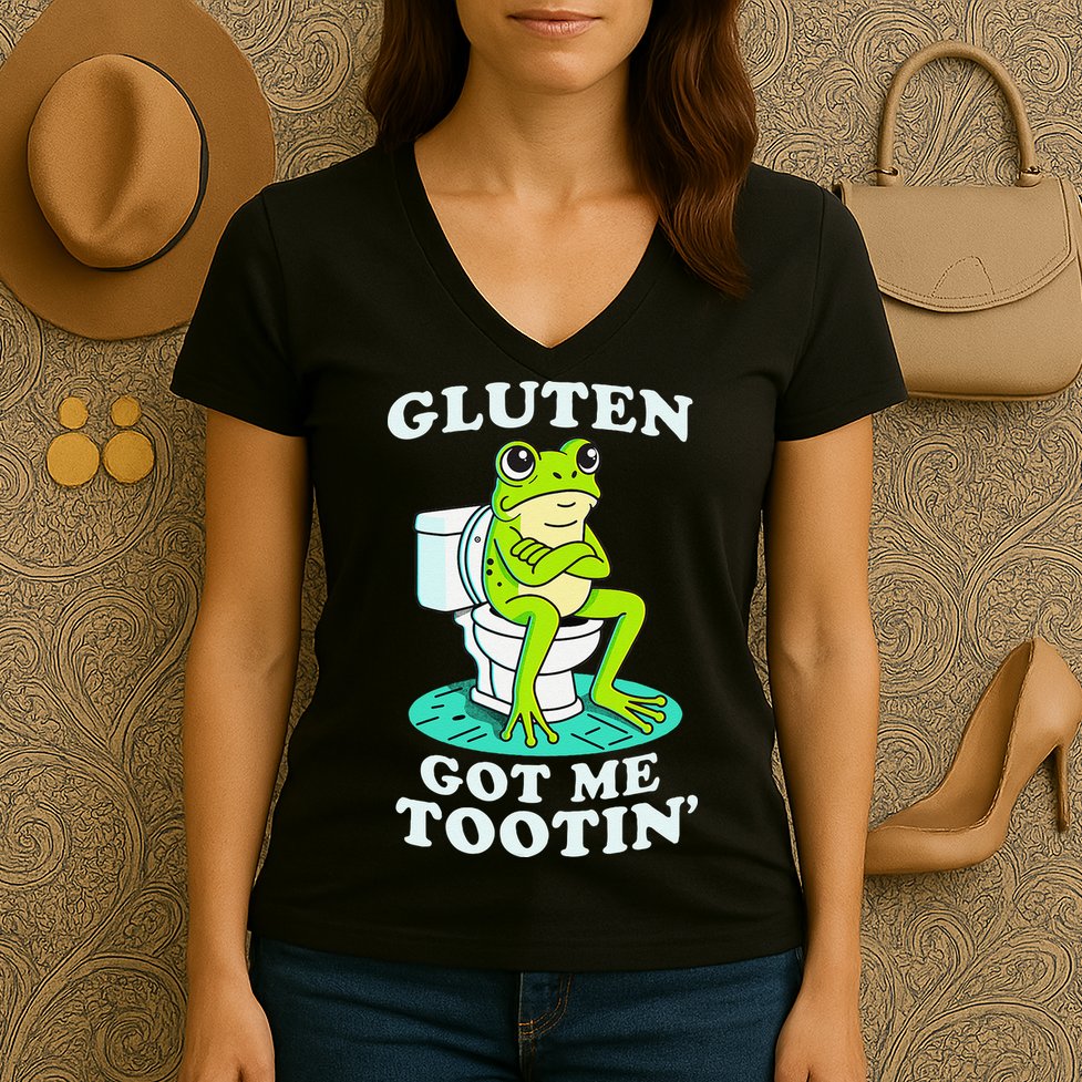 Gluten Got Me Tootin Funny Gluten Intolerant Intolerance Gift Women's V-Neck T-Shirt