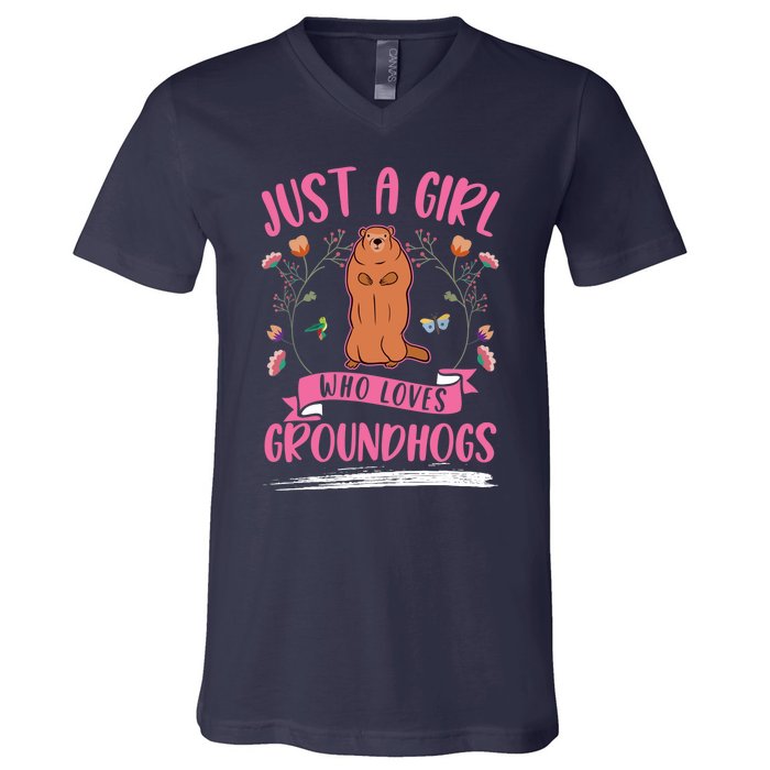 Groundhog Girl Marmot Woodchuck V-Neck T-Shirt