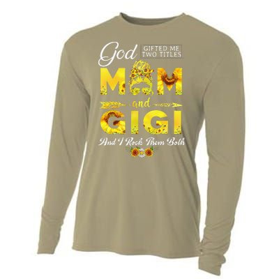 God Gifted Me Two Titles Mom And Gigi Sunflower Mother's Day Cooling Performance Long Sleeve Crew