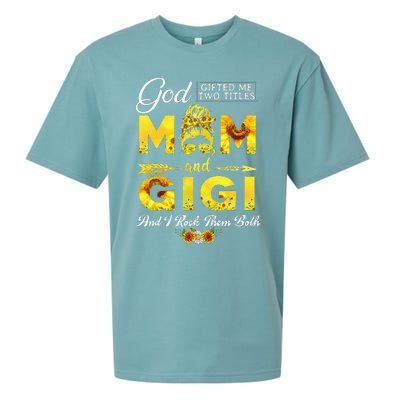 God Gifted Me Two Titles Mom And Gigi Sunflower Mother's Day Sueded Cloud Jersey T-Shirt