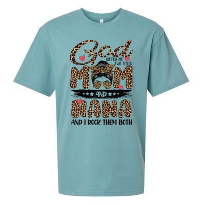 God Gifted Me Two Titles Mom And Nana Leopard Mother's Day Sueded Cloud Jersey T-Shirt