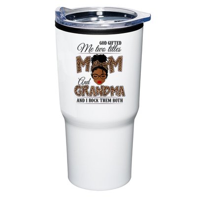 God Gifted Me Two Titles Mom Grandma Melanin Leopard Tumbler