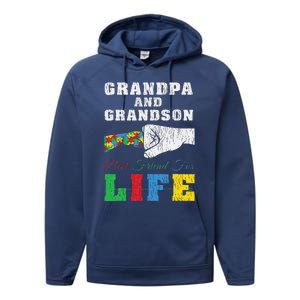 Grandpa Grandson Matching Autistic Autism Awareness Papa Performance Fleece Hoodie