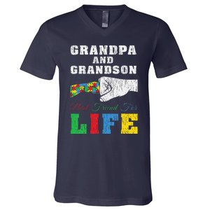 Grandpa Grandson Matching Autistic Autism Awareness Papa V-Neck T-Shirt