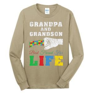 Grandpa Grandson Matching Autistic Autism Awareness Papa Tall Long Sleeve T-Shirt