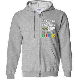 Grandpa Grandson Matching Autistic Autism Awareness Papa Full Zip Hoodie