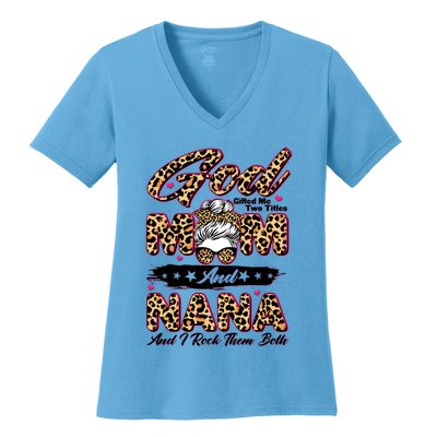 God Gifted Me Two Titles Mom And Nana Women's V-Neck T-Shirt