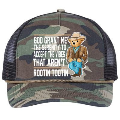 God Grant Me The Serenity To Accept The Vibes That Arent Rootin Tootin Retro Rope Trucker Hat Cap