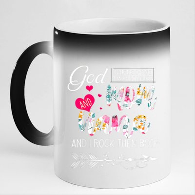 God Gifted Me Two Titles Mom And Nana Flower Mother's Day 11oz Black Color Changing Mug