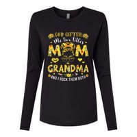 God Gifted Me Two Titles Mom And Grandma Flower Mother's Day Womens Cotton Relaxed Long Sleeve T-Shirt