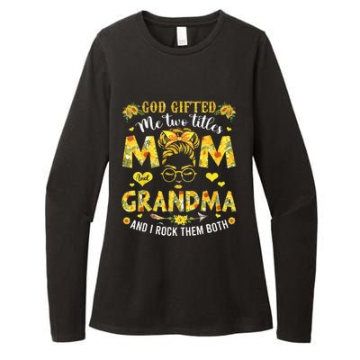 God Gifted Me Two Titles Mom And Grandma Flower Mother's Day Womens CVC Long Sleeve Shirt