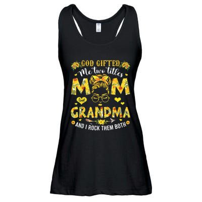 God Gifted Me Two Titles Mom And Grandma Flower Mother's Day Ladies Essential Flowy Tank