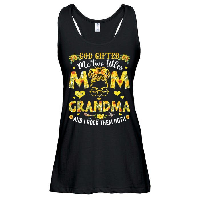 God Gifted Me Two Titles Mom And Grandma Flower Mother's Day Ladies Essential Flowy Tank