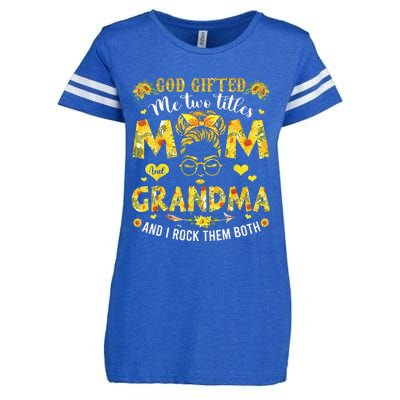 God Gifted Me Two Titles Mom And Grandma Flower Mother's Day Enza Ladies Jersey Football T-Shirt