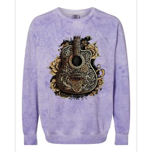 Guitar Graphic Music Lover Acoustic Guitar Musician Floral Colorblast Crewneck Sweatshirt