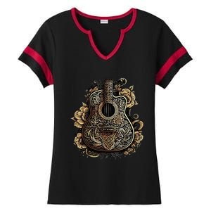 Guitar Graphic Music Lover Acoustic Guitar Musician Floral Ladies Halftime Notch Neck Tee