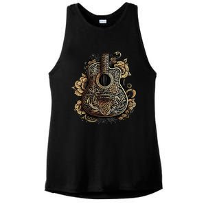 Guitar Graphic Music Lover Acoustic Guitar Musician Floral Ladies PosiCharge Tri-Blend Wicking Tank