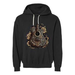 Guitar Graphic Music Lover Acoustic Guitar Musician Floral Garment-Dyed Fleece Hoodie