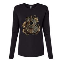 Guitar Graphic Music Lover Acoustic Guitar Musician Floral Womens Cotton Relaxed Long Sleeve T-Shirt