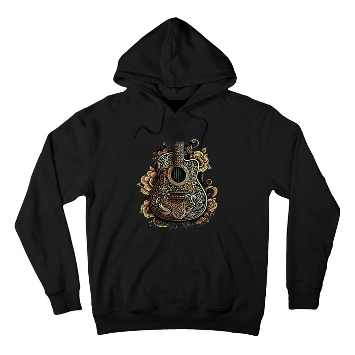 Guitar Graphic Music Lover Acoustic Guitar Musician Floral Hoodie