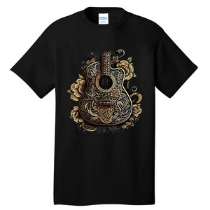 Guitar Graphic Music Lover Acoustic Guitar Musician Floral Tall T-Shirt