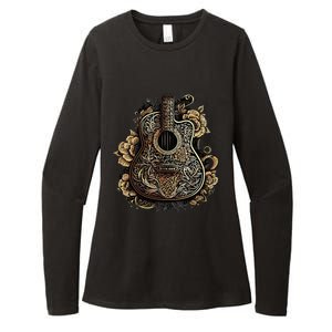 Guitar Graphic Music Lover Acoustic Guitar Musician Floral Womens CVC Long Sleeve Shirt