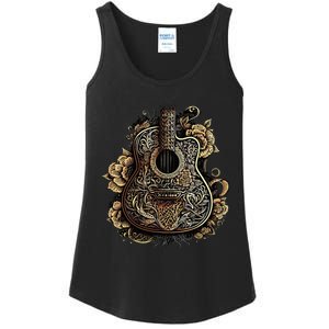 Guitar Graphic Music Lover Acoustic Guitar Musician Floral Ladies Essential Tank