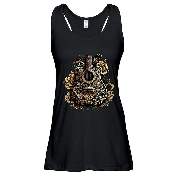 Guitar Graphic Music Lover Acoustic Guitar Musician Floral Ladies Essential Flowy Tank