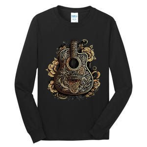 Guitar Graphic Music Lover Acoustic Guitar Musician Floral Tall Long Sleeve T-Shirt