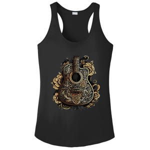 Guitar Graphic Music Lover Acoustic Guitar Musician Floral Ladies PosiCharge Competitor Racerback Tank