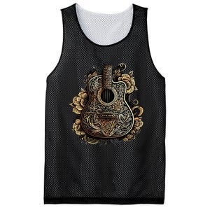 Guitar Graphic Music Lover Acoustic Guitar Musician Floral Mesh Reversible Basketball Jersey Tank