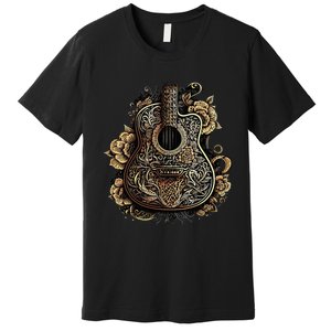 Guitar Graphic Music Lover Acoustic Guitar Musician Floral Premium T-Shirt