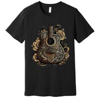 Guitar Graphic Music Lover Acoustic Guitar Musician Floral Premium T-Shirt