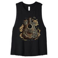 Guitar Graphic Music Lover Acoustic Guitar Musician Floral Women's Racerback Cropped Tank