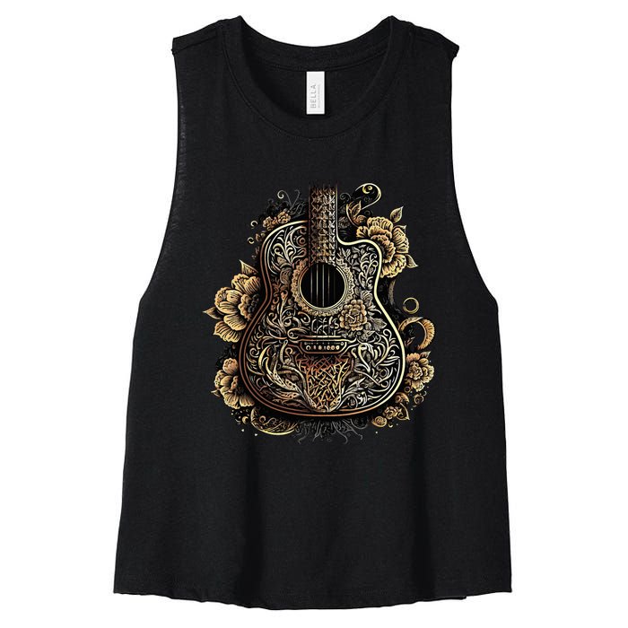 Guitar Graphic Music Lover Acoustic Guitar Musician Floral Women's Racerback Cropped Tank