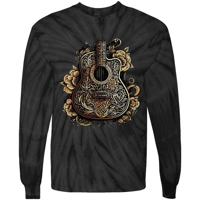 Guitar Graphic Music Lover Acoustic Guitar Musician Floral Tie-Dye Long Sleeve Shirt