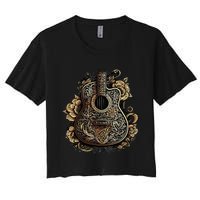 Guitar Graphic Music Lover Acoustic Guitar Musician Floral Women's Crop Top Tee