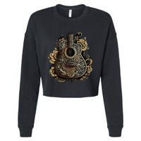 Guitar Graphic Music Lover Acoustic Guitar Musician Floral Cropped Pullover Crew