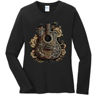 Guitar Graphic Music Lover Acoustic Guitar Musician Floral Ladies Long Sleeve Shirt