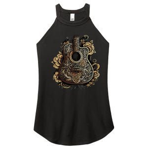 Guitar Graphic Music Lover Acoustic Guitar Musician Floral Women's Perfect Tri Rocker Tank