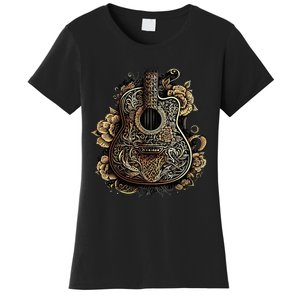 Guitar Graphic Music Lover Acoustic Guitar Musician Floral Women's T-Shirt