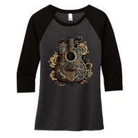 Guitar Graphic Music Lover Acoustic Guitar Musician Floral Women's Tri-Blend 3/4-Sleeve Raglan Shirt