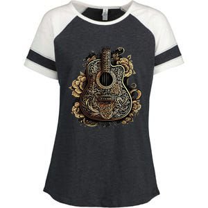 Guitar Graphic Music Lover Acoustic Guitar Musician Floral Enza Ladies Jersey Colorblock Tee