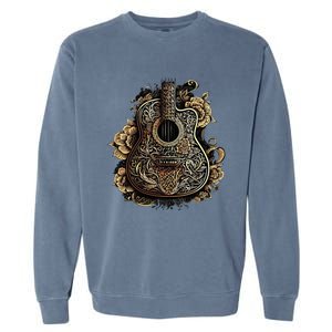 Guitar Graphic Music Lover Acoustic Guitar Musician Floral Garment-Dyed Sweatshirt