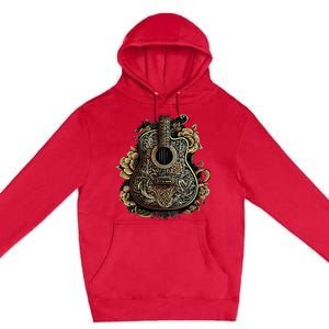 Guitar Graphic Music Lover Acoustic Guitar Musician Floral Premium Pullover Hoodie