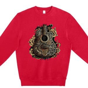 Guitar Graphic Music Lover Acoustic Guitar Musician Floral Premium Crewneck Sweatshirt