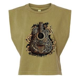 Guitar Graphic Music Lover Acoustic Guitar Musician Floral Garment-Dyed Women's Muscle Tee