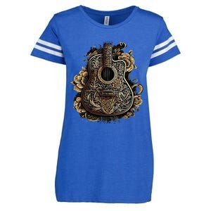 Guitar Graphic Music Lover Acoustic Guitar Musician Floral Enza Ladies Jersey Football T-Shirt