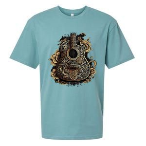 Guitar Graphic Music Lover Acoustic Guitar Musician Floral Sueded Cloud Jersey T-Shirt