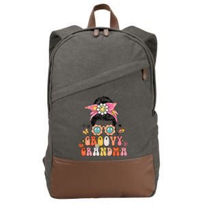 Groovy Grandma Messy Bun Women Hippie Family Matching Cotton Canvas Backpack